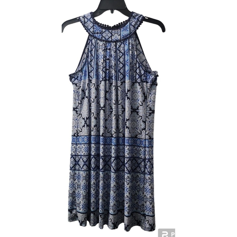 Trixxi Halter‎ Dress Sleeveless Casual Blue White Patterned Dress Size M